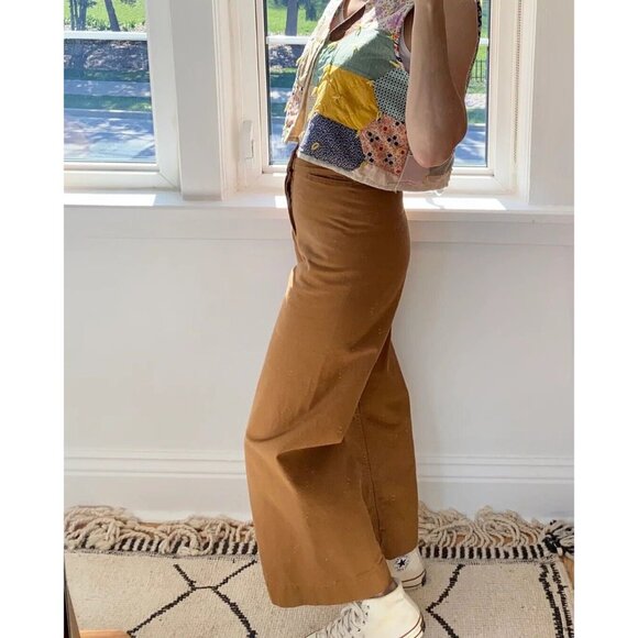 KLAXON HOWL Army Green 100% Cotton Twill Wide Leg Cropped Sailor Pants, Size 28 - Picture 12 of 13